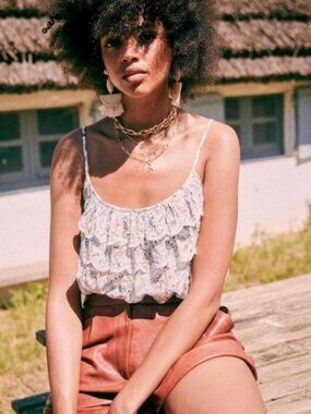 Sézane Tiered Lace Trim Floral Blouse